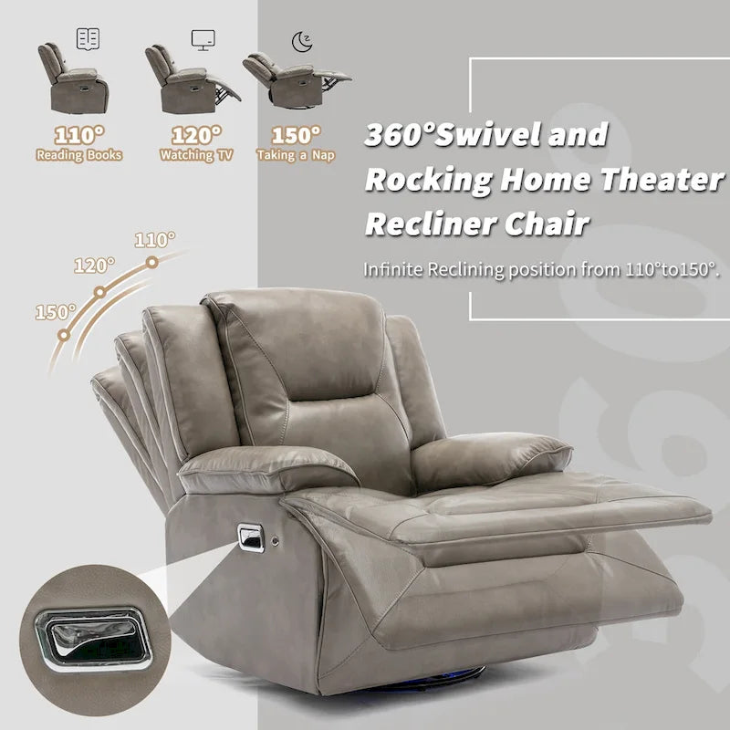 Fauteuil inclinable de cinéma maison à 2 places, inclinable manuel avec bande lumineuse à LED, deux porte-gobelets et un compartiment de rangement