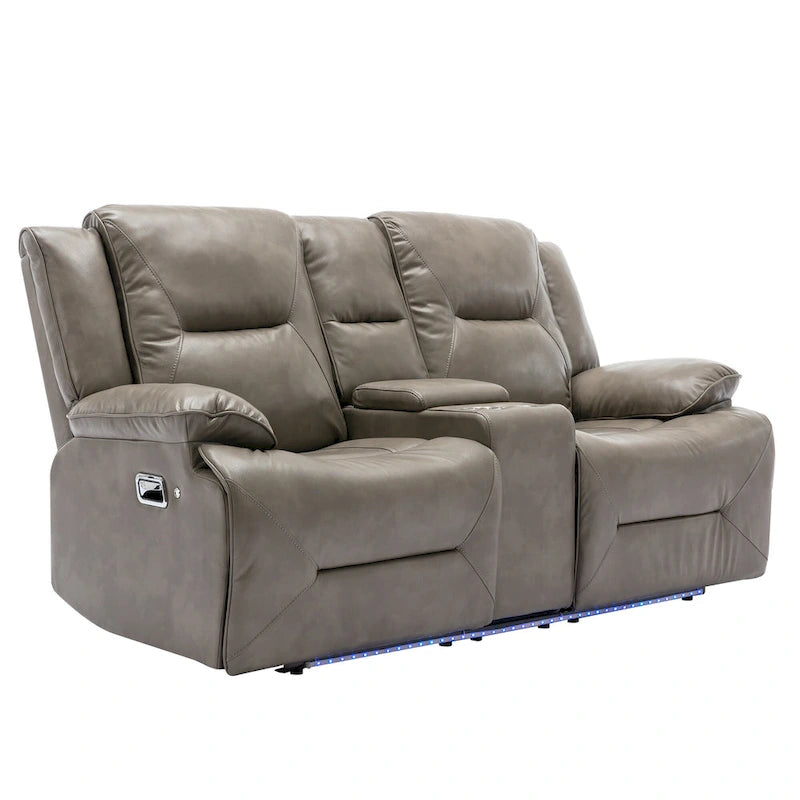 Fauteuil inclinable de cinéma maison à 2 places, inclinable manuel avec bande lumineuse à LED, deux porte-gobelets et un compartiment de rangement