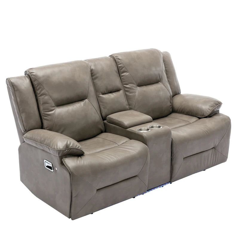 Fauteuil inclinable de cinéma maison à 2 places, inclinable manuel avec bande lumineuse à LED, deux porte-gobelets et un compartiment de rangement