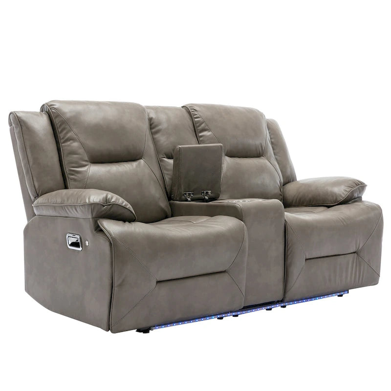 Fauteuil inclinable de cinéma maison à 2 places, inclinable manuel avec bande lumineuse à LED, deux porte-gobelets et un compartiment de rangement