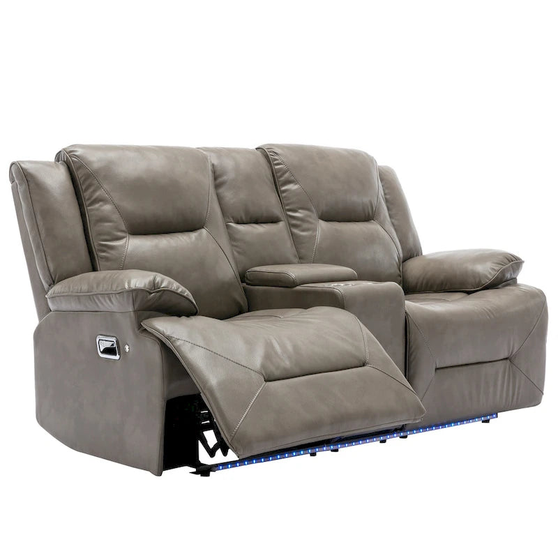 Fauteuil inclinable de cinéma maison à 2 places, inclinable manuel avec bande lumineuse à LED, deux porte-gobelets et un compartiment de rangement