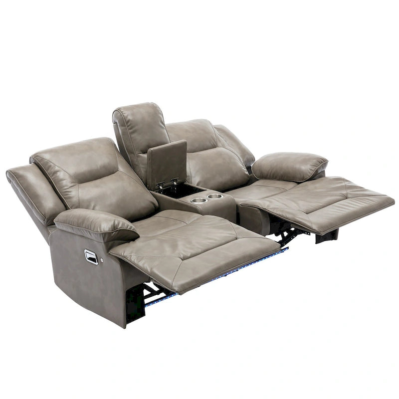 Fauteuil inclinable de cinéma maison à 2 places, inclinable manuel avec bande lumineuse à LED, deux porte-gobelets et un compartiment de rangement