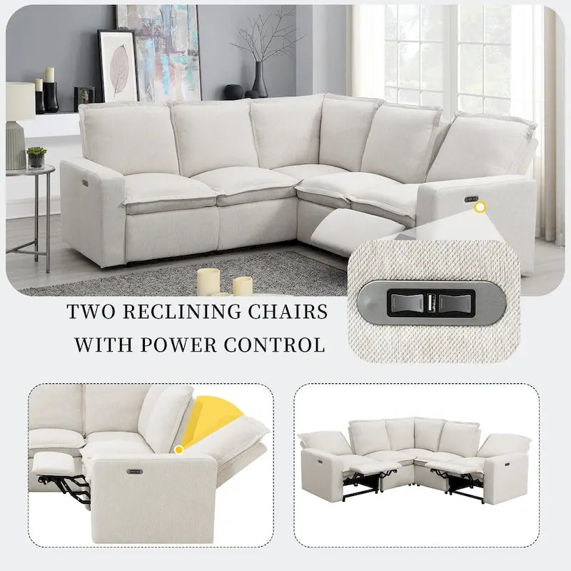 Fauteuil inclinable électrique Siège de cinéma maison Chaise souple avec port USB pour salon, chambre, salle de cinéma, beige