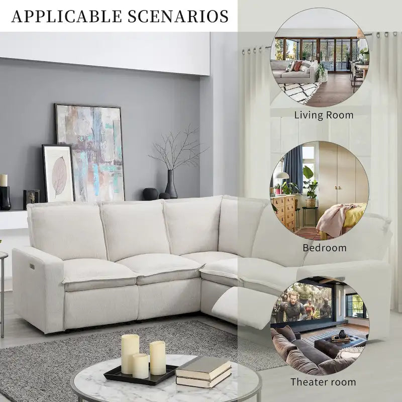 Fauteuil inclinable électrique Siège de cinéma maison Chaise souple avec port USB pour salon, chambre, salle de cinéma, beige