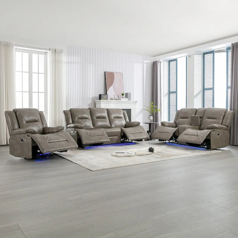 Fauteuil inclinable de cinéma maison Fauteuil inclinable manuel avec bande lumineuse LED Deux porte-gobelets intégrés pour salon, chambre, noir,