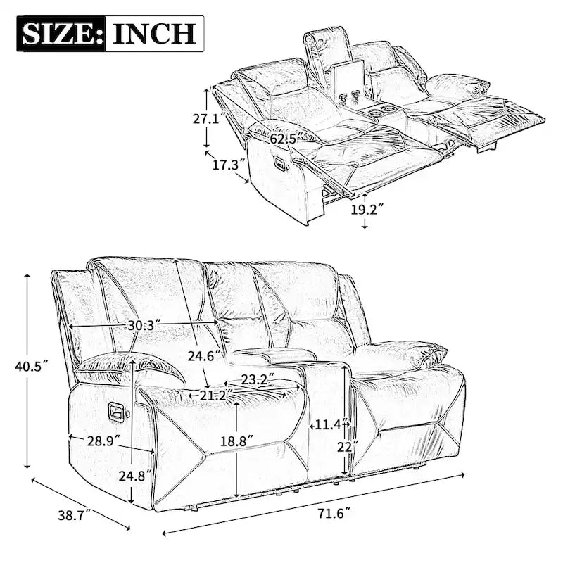 Fauteuil inclinable de cinéma maison Fauteuil inclinable manuel avec bande lumineuse LED Deux porte-gobelets intégrés pour salon, chambre, noir,