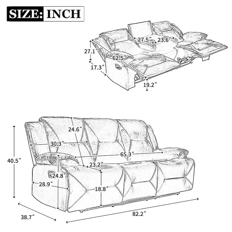 Fauteuil inclinable de cinéma maison Fauteuil inclinable manuel avec bande lumineuse LED Deux porte-gobelets intégrés pour salon, chambre, noir,