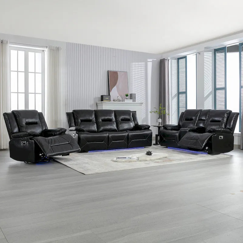 Fauteuil inclinable de cinéma maison Fauteuil inclinable manuel avec bande lumineuse LED Deux porte-gobelets intégrés pour salon, chambre, noir,