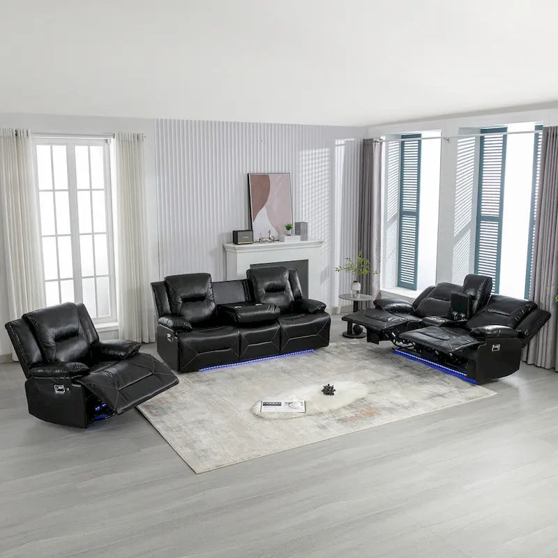 Fauteuil inclinable de cinéma maison Fauteuil inclinable manuel avec bande lumineuse LED Deux porte-gobelets intégrés pour salon, chambre, noir,