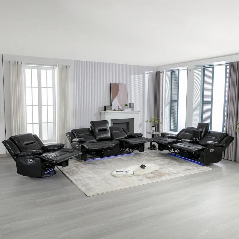 Fauteuil inclinable de cinéma maison Fauteuil inclinable manuel avec bande lumineuse LED Deux porte-gobelets intégrés pour salon, chambre, noir,