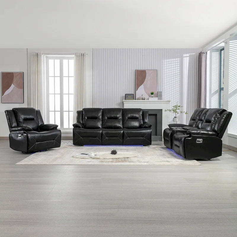 Fauteuil inclinable de cinéma maison Fauteuil inclinable manuel avec bande lumineuse LED Deux porte-gobelets intégrés pour salon, chambre, noir,