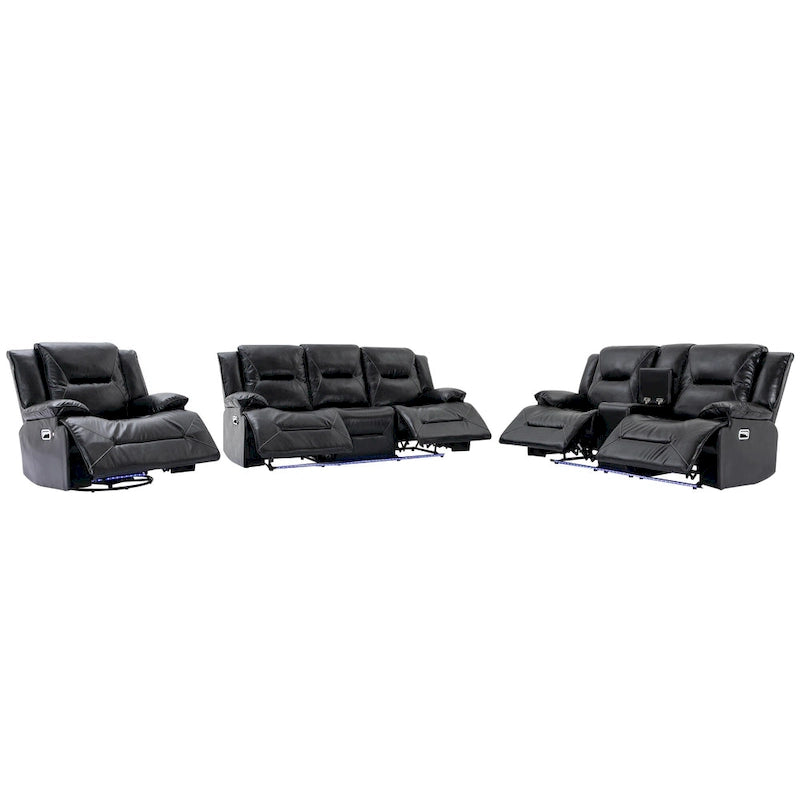 Fauteuil inclinable de cinéma maison Fauteuil inclinable manuel avec bande lumineuse LED Deux porte-gobelets intégrés pour salon, chambre, noir,
