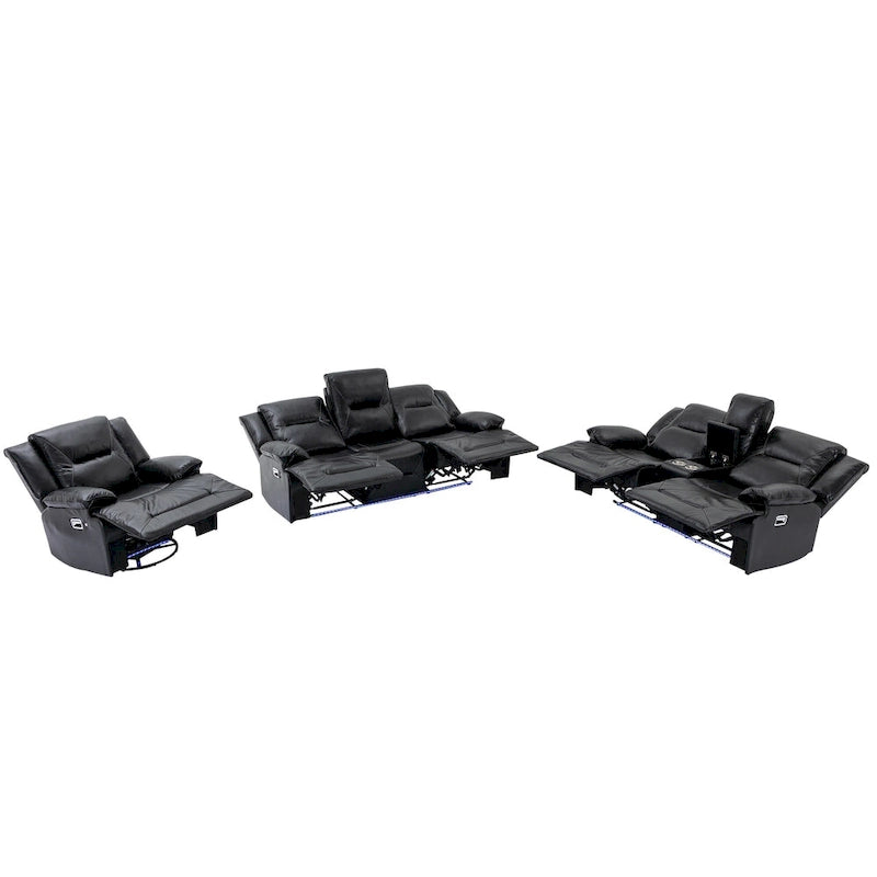 Fauteuil inclinable de cinéma maison Fauteuil inclinable manuel avec bande lumineuse LED Deux porte-gobelets intégrés pour salon, chambre, noir,