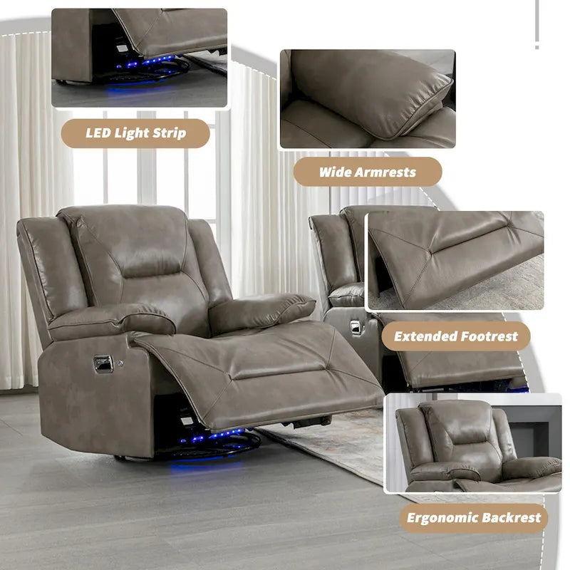 Fauteuil inclinable de cinéma maison Fauteuil inclinable manuel avec bande lumineuse LED Deux porte-gobelets intégrés pour salon, chambre, noir,