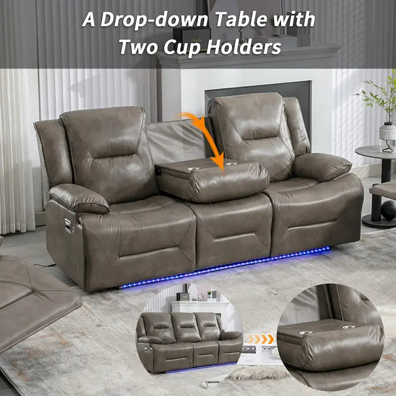Fauteuil inclinable de cinéma maison Fauteuil inclinable manuel avec bande lumineuse LED Deux porte-gobelets intégrés pour salon, chambre, noir,