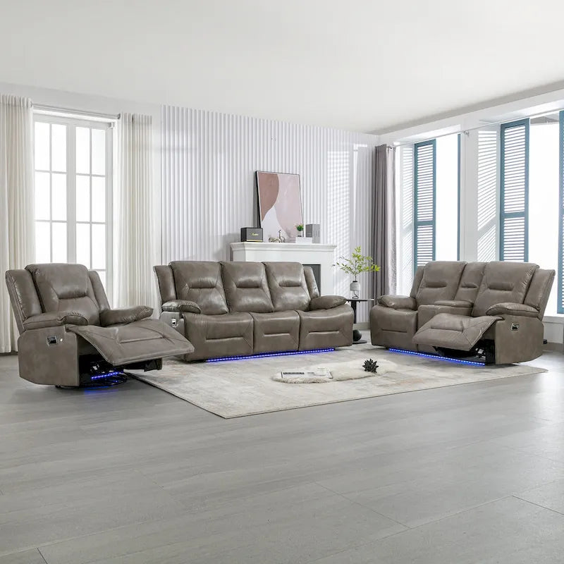 Fauteuil inclinable de cinéma maison Fauteuil inclinable manuel avec bande lumineuse LED Deux porte-gobelets intégrés pour salon, chambre, noir,