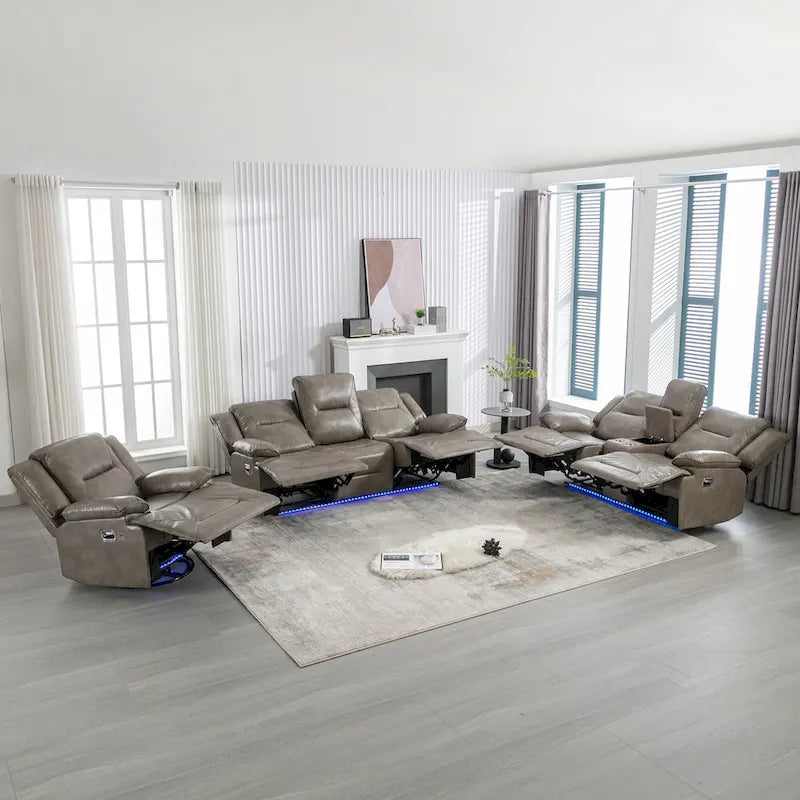 Fauteuil inclinable de cinéma maison Fauteuil inclinable manuel avec bande lumineuse LED Deux porte-gobelets intégrés pour salon, chambre, noir,