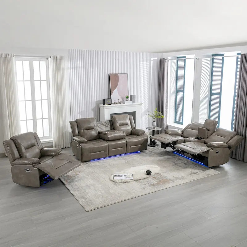Fauteuil inclinable de cinéma maison Fauteuil inclinable manuel avec bande lumineuse LED Deux porte-gobelets intégrés pour salon, chambre, noir,