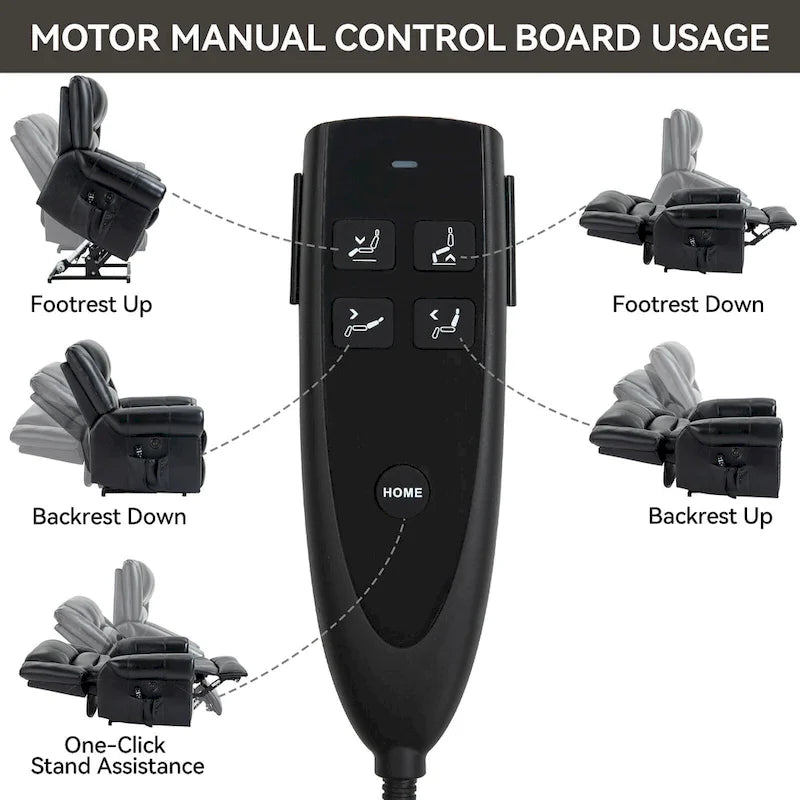 Fauteuil inclinable releveur en cuir véritable avec massage et chauffage lombaire, ports USB