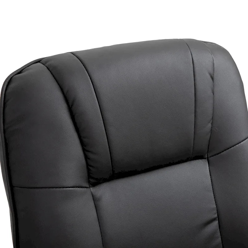 Fauteuil inclinable pivotant manuel en similicuir avec repose-pieds, accoudoirs et base en bois enveloppée