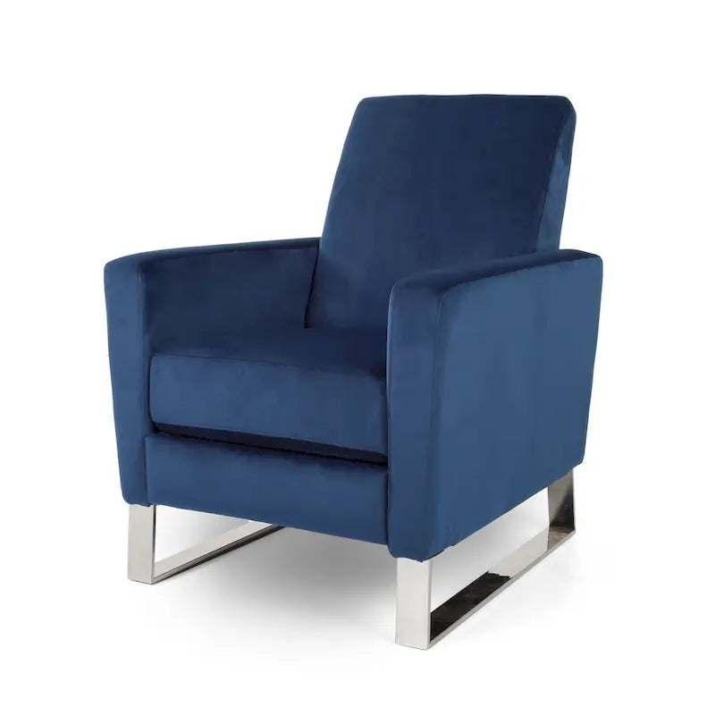 Fauteuil inclinable Reki, manuel, dossier inclinable, acier inoxydable, velours bleu