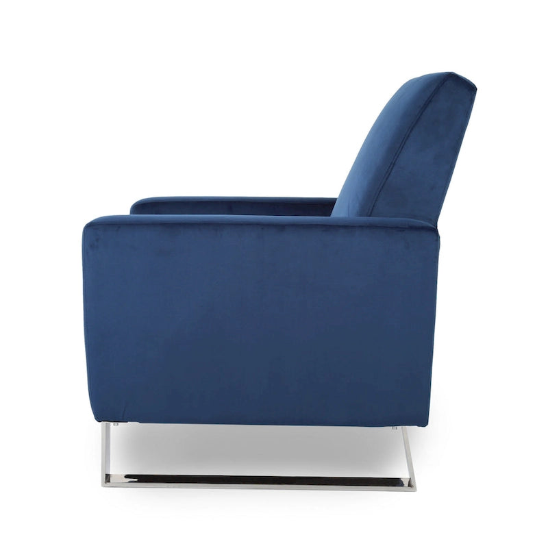 Fauteuil inclinable Reki, manuel, dossier inclinable, acier inoxydable, velours bleu