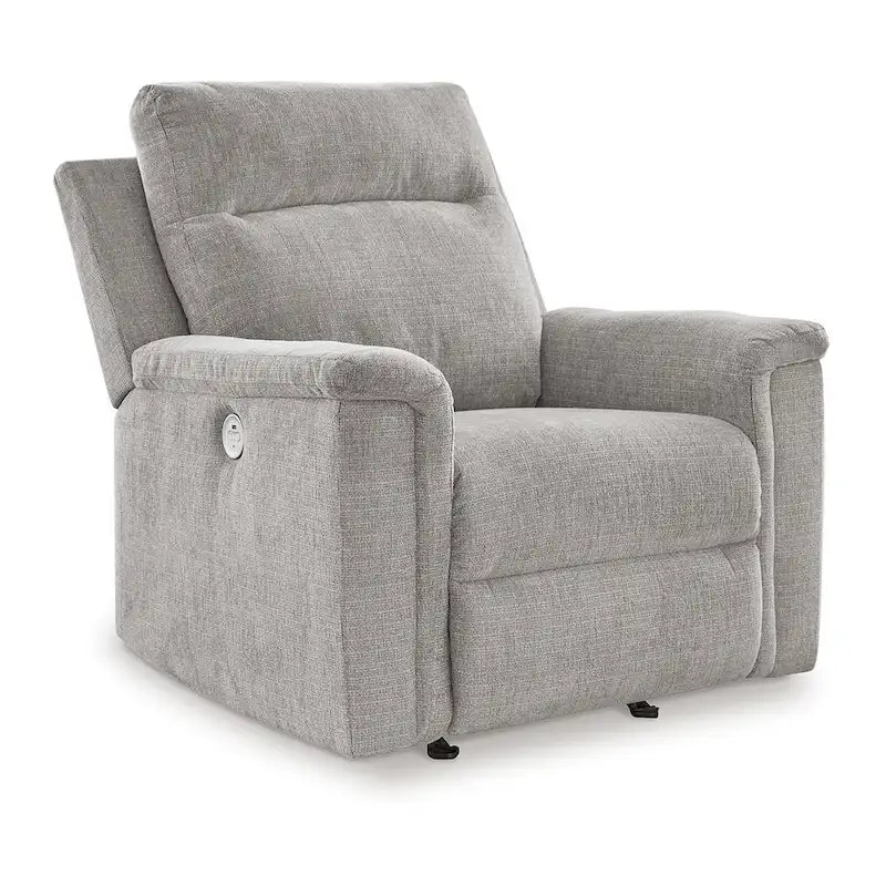Fauteuil inclinable et basculant Jinu Power, micro-chenille polyester gris cendré