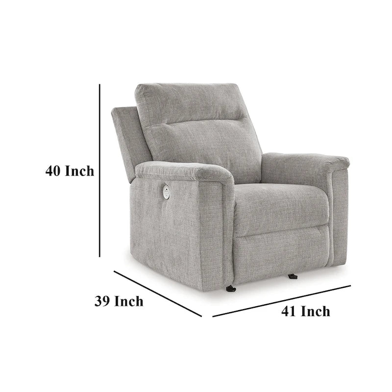 Fauteuil inclinable et basculant Jinu Power, micro-chenille polyester gris cendré