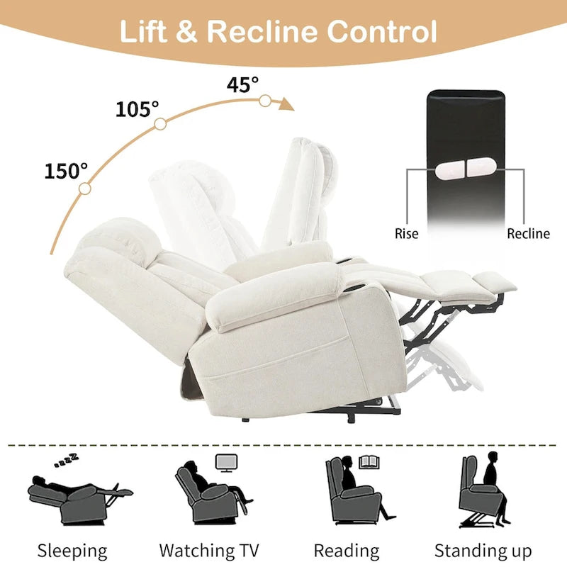 Fauteuil inclinable releveur électrique pour personnes âgées, fauteuils releveurs en tissu avec repose-pieds étendu, avec 2 porte-gobelets, poches latérales, télécommande