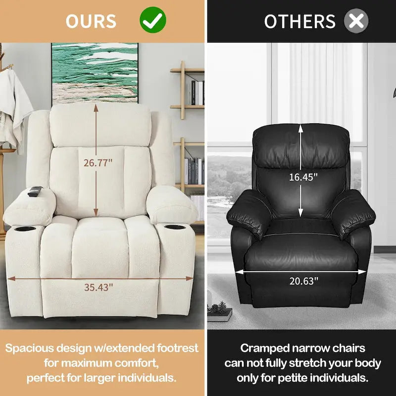 Fauteuil inclinable releveur électrique pour personnes âgées, fauteuils releveurs en tissu avec repose-pieds étendu, avec 2 porte-gobelets, poches latérales, télécommande
