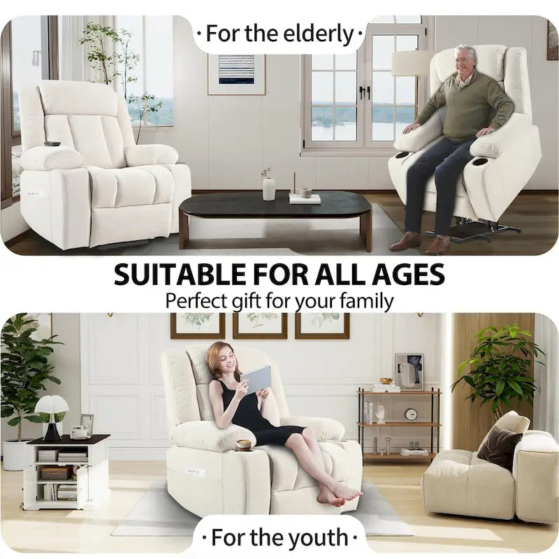 Fauteuil inclinable releveur électrique pour personnes âgées, fauteuils releveurs en tissu avec repose-pieds étendu, avec 2 porte-gobelets, poches latérales, télécommande