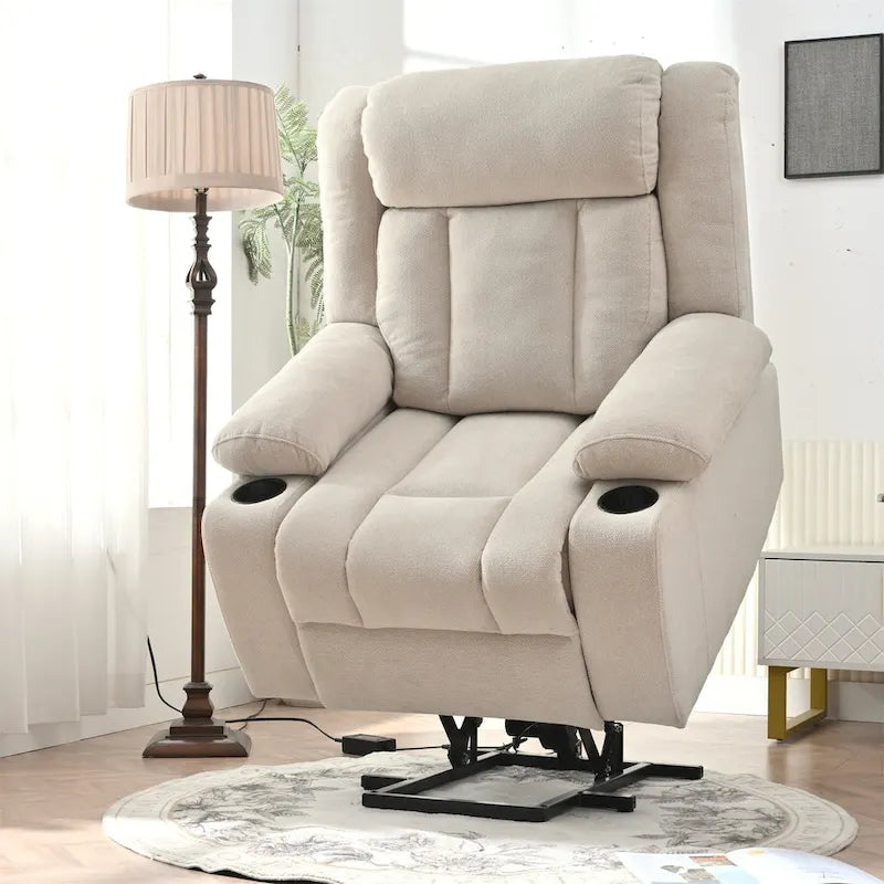 Fauteuil inclinable releveur électrique pour personnes âgées, fauteuils releveurs en tissu avec repose-pieds étendu, avec 2 porte-gobelets, poches latérales, télécommande