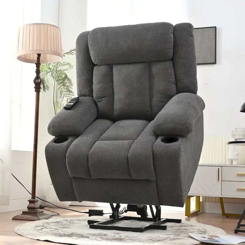 Fauteuil inclinable releveur électrique pour personnes âgées, fauteuils releveurs en tissu avec repose-pieds étendu, avec 2 porte-gobelets, poches latérales, télécommande