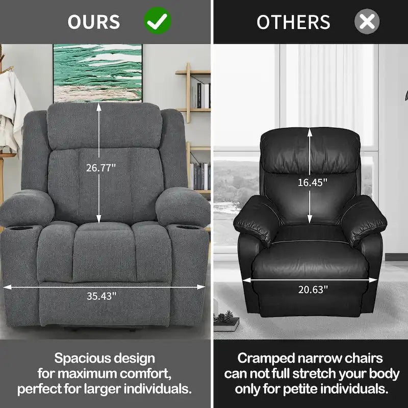 Fauteuil inclinable releveur électrique pour personnes âgées, fauteuils releveurs en tissu avec repose-pieds étendu, avec 2 porte-gobelets, poches latérales, télécommande