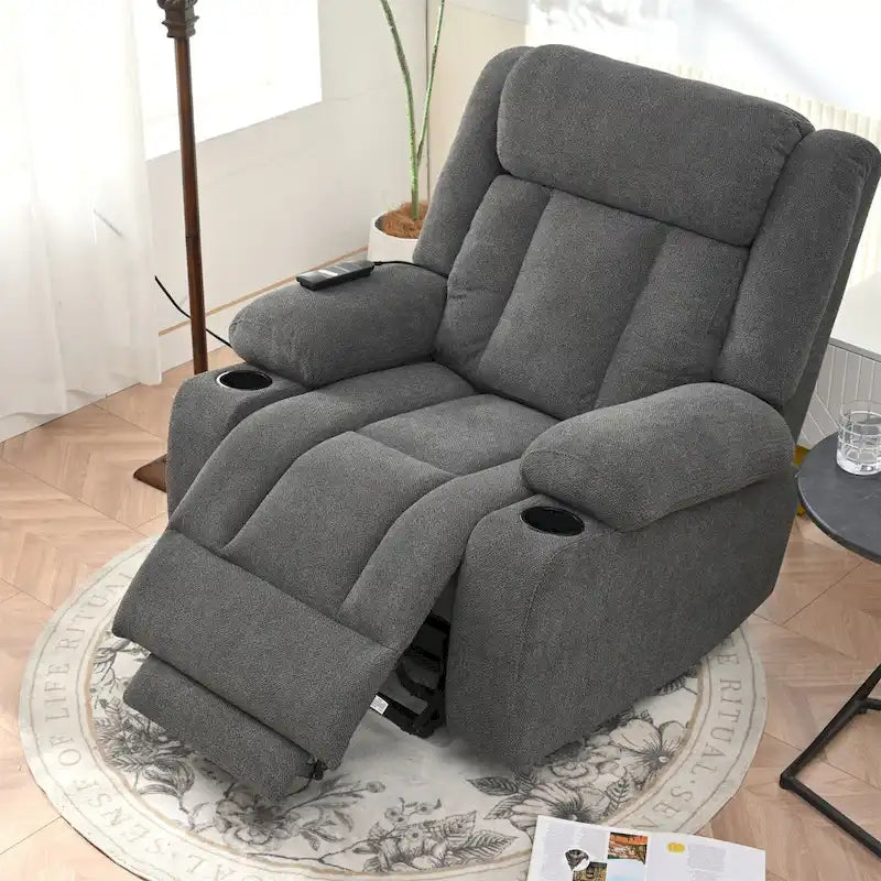 Fauteuil inclinable releveur électrique pour personnes âgées, fauteuils releveurs en tissu avec repose-pieds étendu, avec 2 porte-gobelets, poches latérales, télécommande