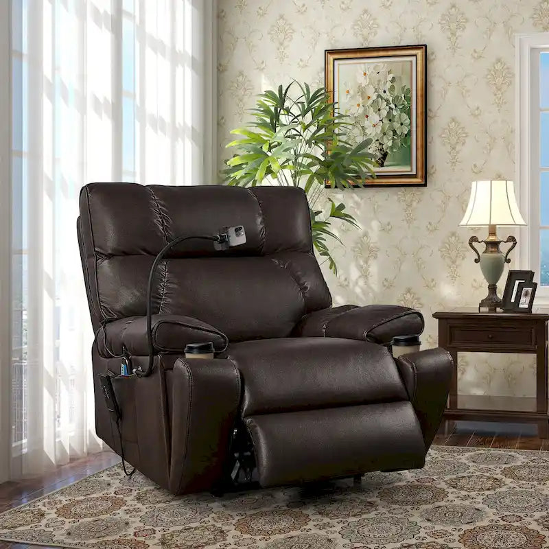 Christopher Knight Home - Fauteuil inclinable électrique avec deux moteurs, fonction massage et chauffage, porte-gobelets et support de téléphone réglable
