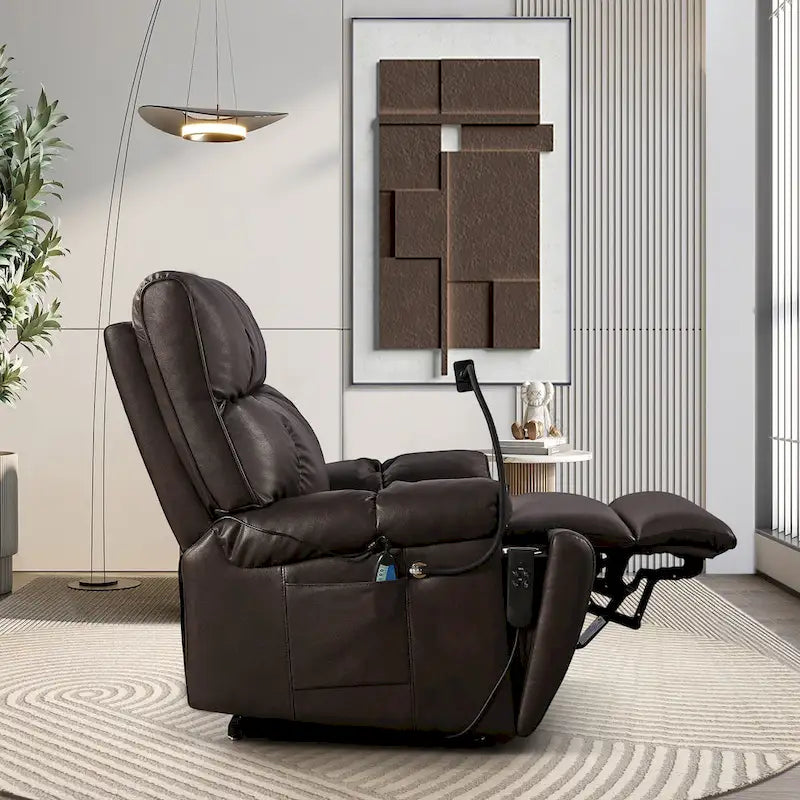 Christopher Knight Home - Fauteuil inclinable électrique avec deux moteurs, fonction massage et chauffage, porte-gobelets et support de téléphone réglable