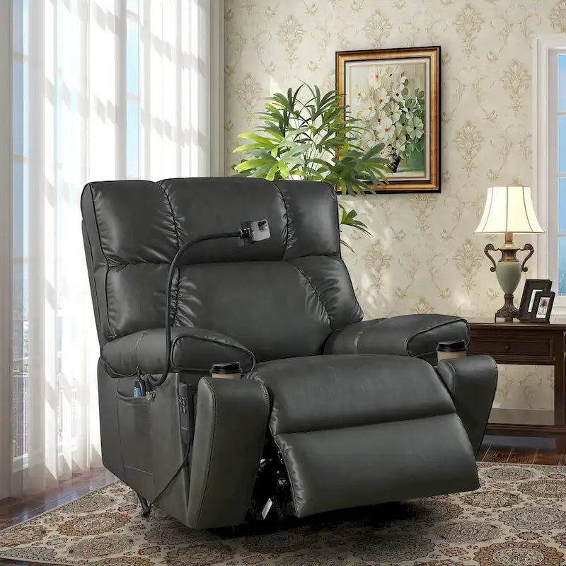 Christopher Knight Home - Fauteuil inclinable électrique avec deux moteurs, fonction massage et chauffage, porte-gobelets et support de téléphone réglable