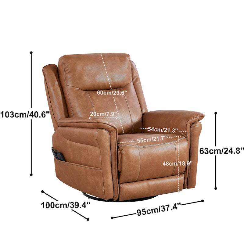 Christopher Knight Home - Fauteuil inclinable pivotant et basculant Harrison Soft Power avec chauffage et massage, accoudoirs rembourrés, pour les espaces de vie
