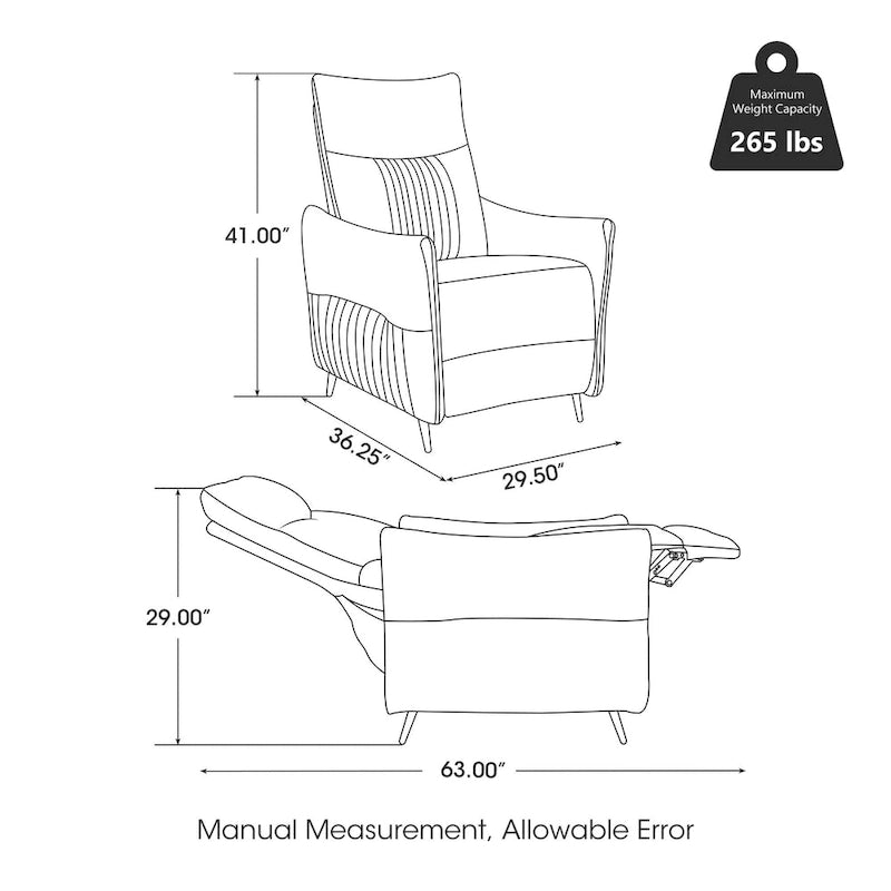 Glitzhome Fauteuil inclinable 41H en tissu avec dossier segmenté ergonomique