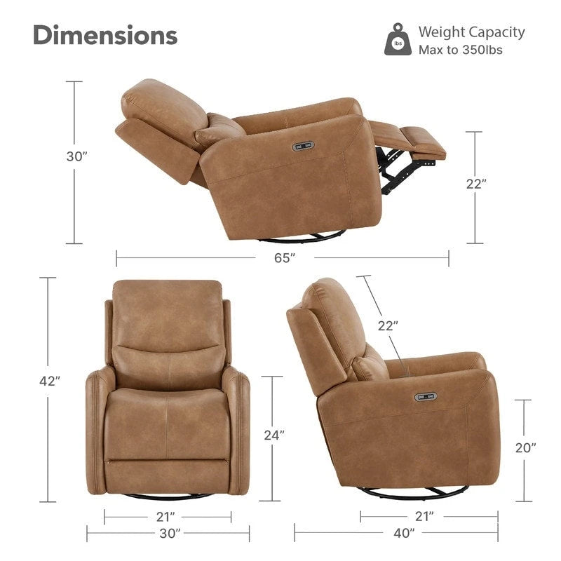 Fauteuil inclinable planeur pivotant électrique Adalyn avec oreiller lombaire