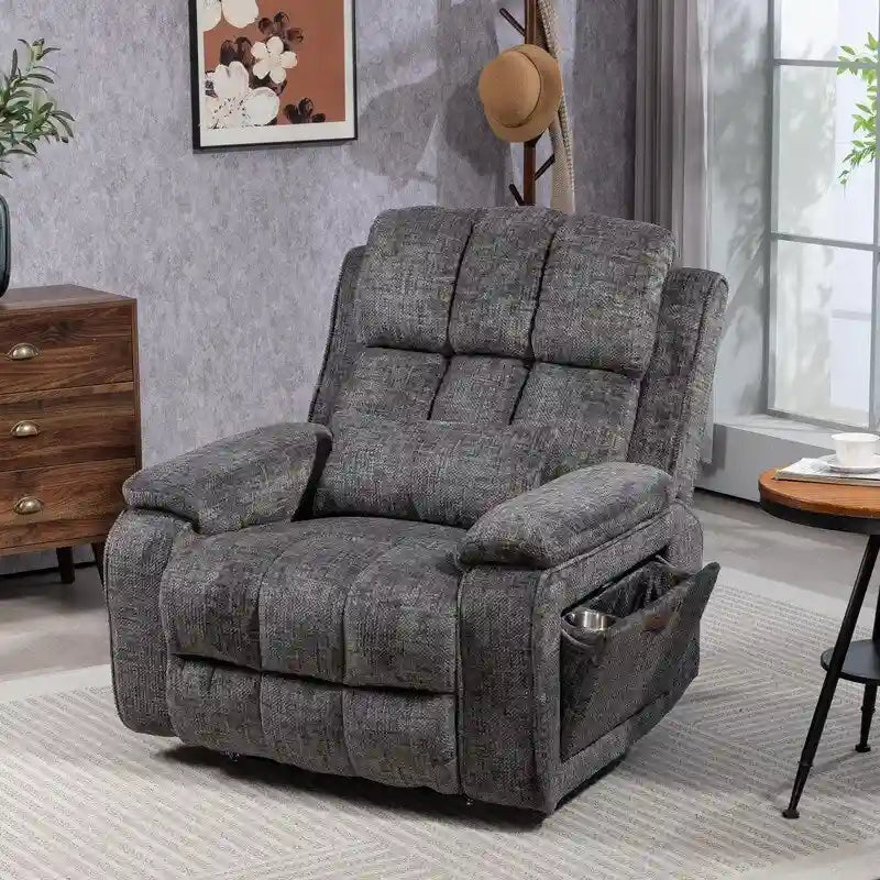 Fauteuil inclinable releveur avec repose-pieds étendu, inclinables surdimensionnés en chenille à double moteur avec chauffage/massage, chargement USB-C