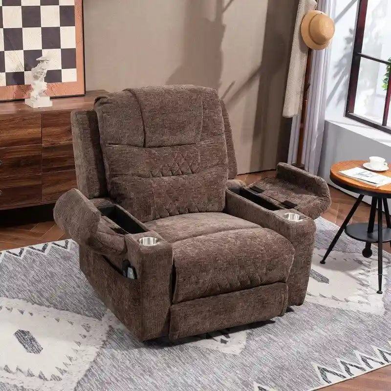 Fauteuil inclinable électrique surdimensionné en chenille avec repose-pieds étendu, assistance au levage, chauffage/massage, chargement USB/Type C et rangement