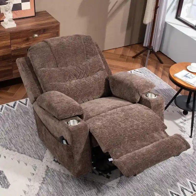 Fauteuil inclinable électrique surdimensionné en chenille avec repose-pieds étendu, assistance au levage, chauffage/massage, chargement USB/Type C et rangement