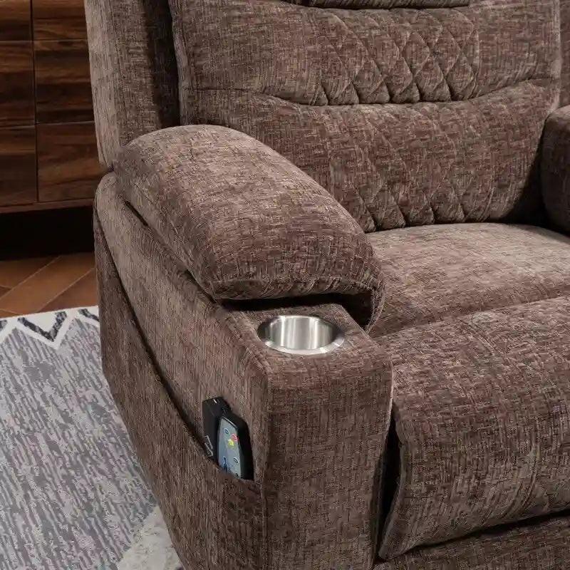 Fauteuil inclinable électrique surdimensionné en chenille avec repose-pieds étendu, assistance au levage, chauffage/massage, chargement USB/Type C et rangement