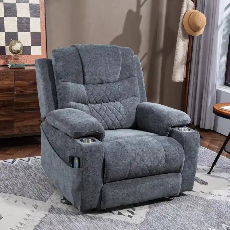 Fauteuil inclinable électrique surdimensionné en chenille avec repose-pieds étendu, assistance au levage, chauffage/massage, chargement USB/Type C et rangement