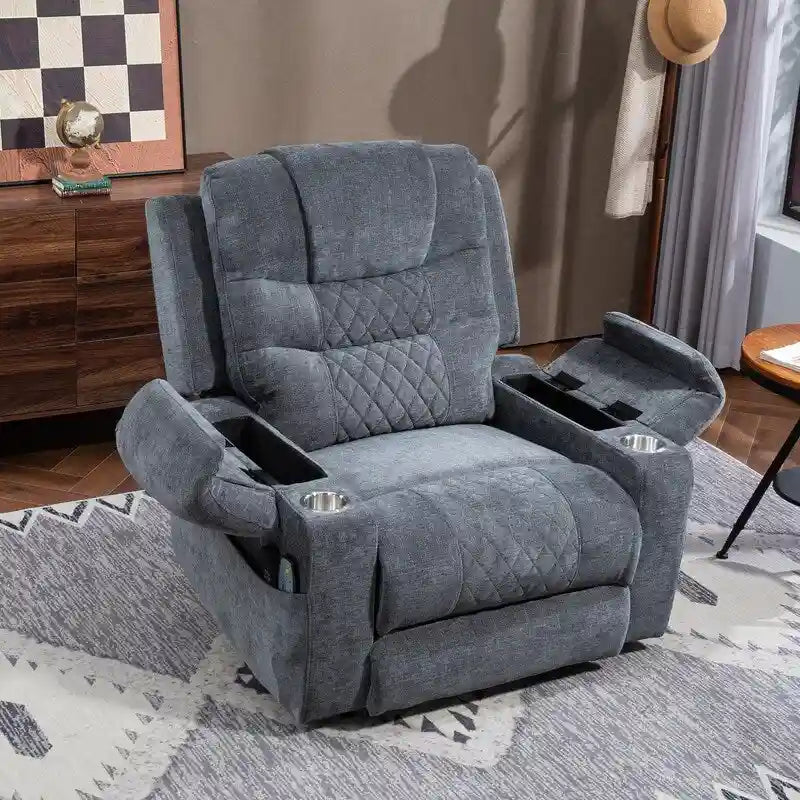 Fauteuil inclinable électrique surdimensionné en chenille avec repose-pieds étendu, assistance au levage, chauffage/massage, chargement USB/Type C et rangement