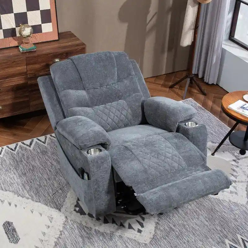 Fauteuil inclinable électrique surdimensionné en chenille avec repose-pieds étendu, assistance au levage, chauffage/massage, chargement USB/Type C et rangement