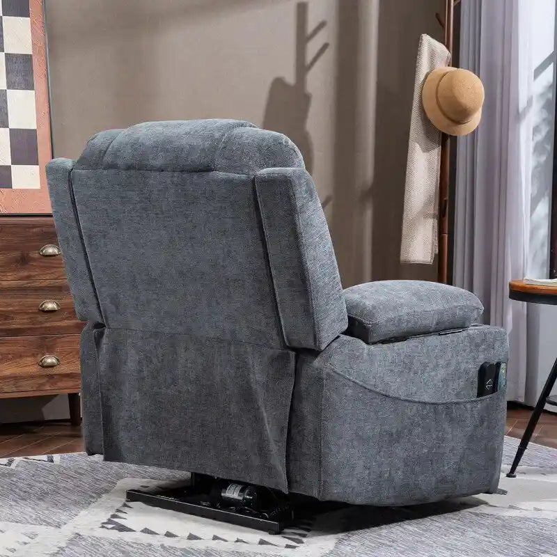 Fauteuil inclinable électrique surdimensionné en chenille avec repose-pieds étendu, assistance au levage, chauffage/massage, chargement USB/Type C et rangement