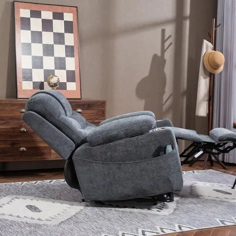Fauteuil inclinable électrique surdimensionné en chenille avec repose-pieds étendu, assistance au levage, chauffage/massage, chargement USB/Type C et rangement